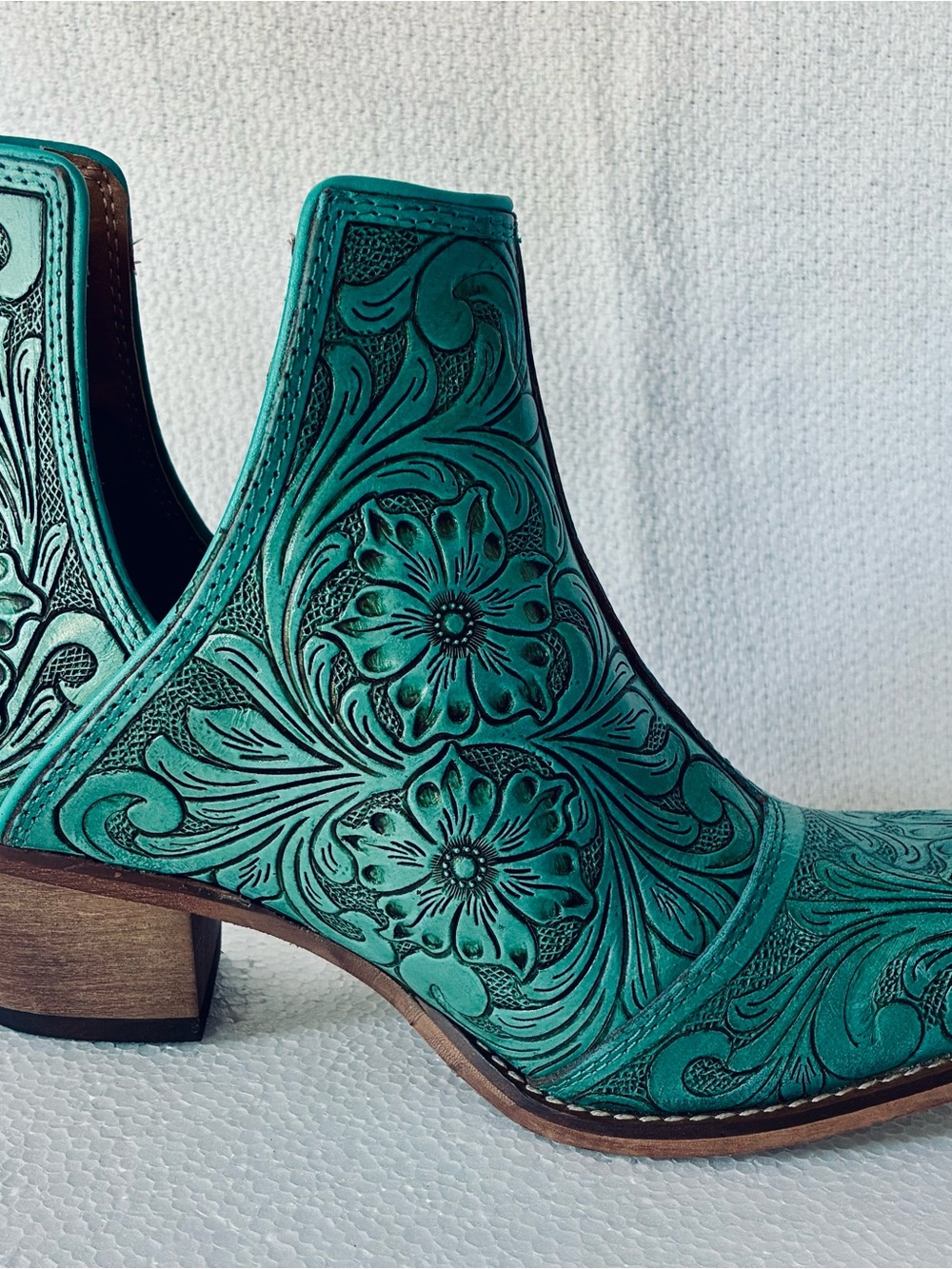 Myra Bag Turquoise Floral Tooled Leather Ankle Booties - Picture 3 of 16